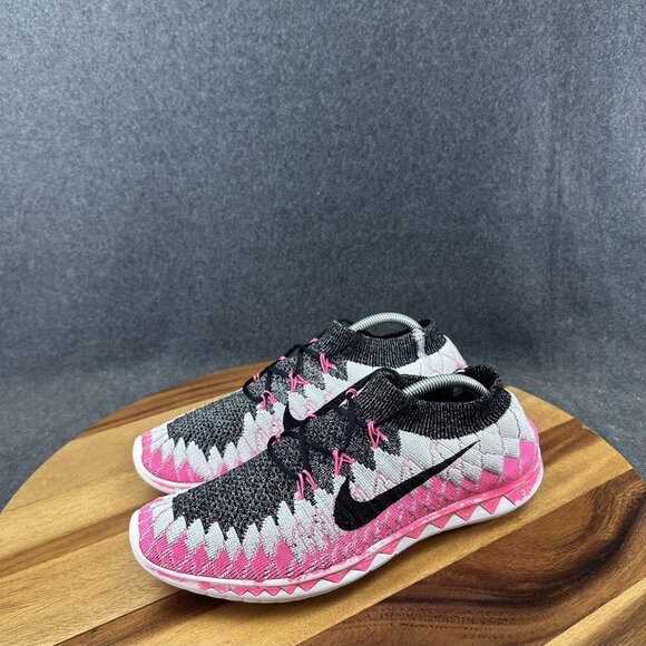 Nike Free 3.0 Flyknit Women's Size 9 Running Shoes Black Gray Pink - Picture 5 of 10